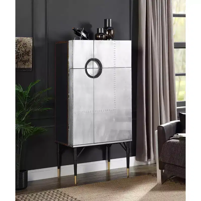 31.5" Yoela Wine Rack Leather and Aluminum - Acme Furniture