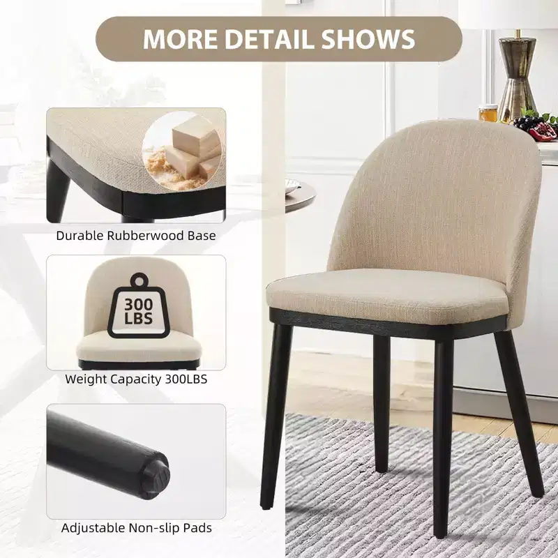 Set of 2 Upholstered Armless Dining Chairs with Curved Backrest