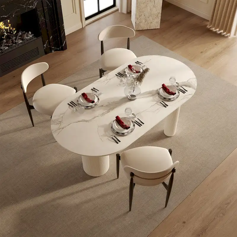 Luxe Creamy Dining Table with Roman Column Legs