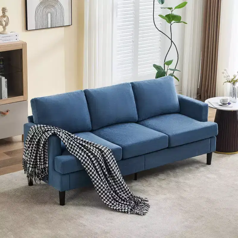 Hyleory 3-Seater Simple Design Sofa - Modern Fabric Sofa with Wooden Frame and Comfortable Cushions