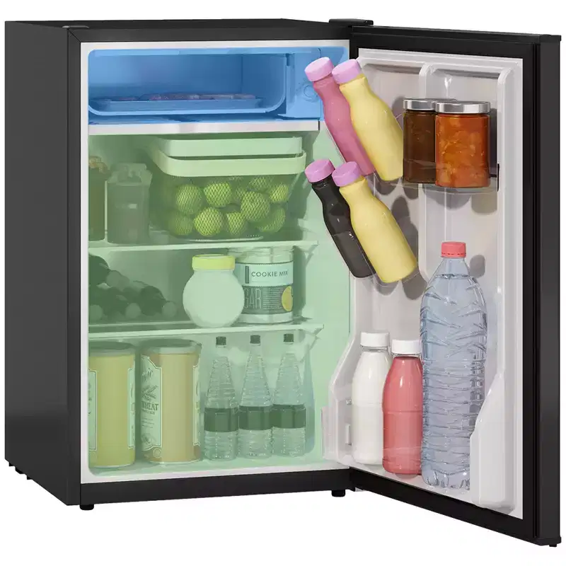 HOMCOM 2.5 Cu.Ft Mini Fridge with Freezer, Adjustable Thermostat, Single Door Compact Refrigerator for Bedroom, Dorm, Home Office, Black
