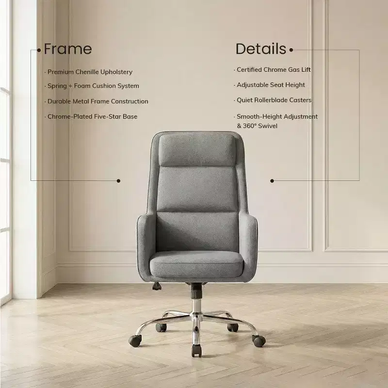 Adjustable Office Chair with 360 Swivel, Premium Chenille Upholstery, Spring-Foam Cushion, and Quiet Rollerblade Casters