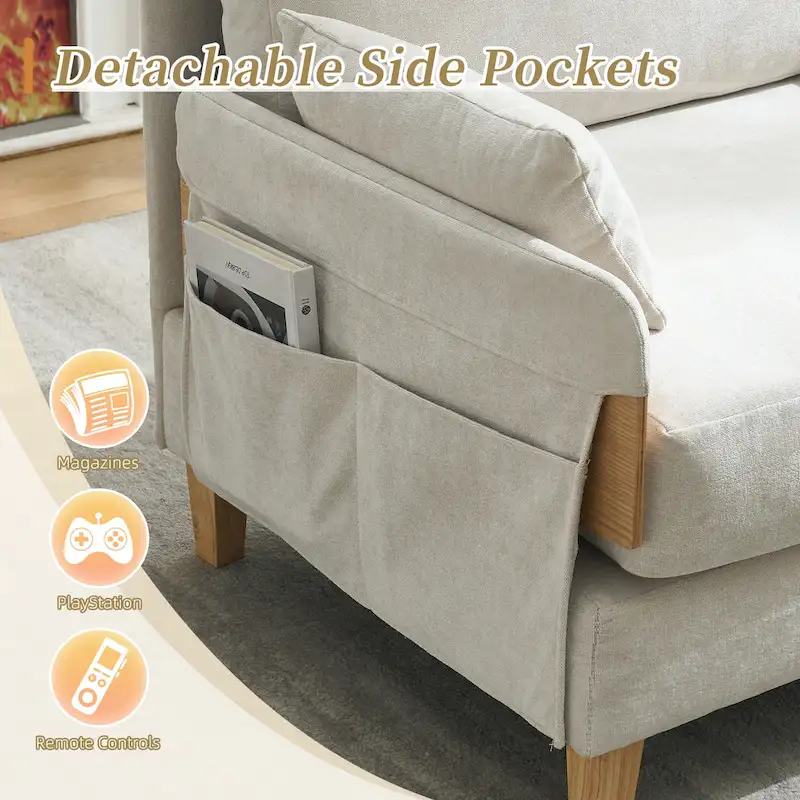 Chenille Upholstered Convertible Sleeper Recliner Foldable Chair Bed with 3 Pillows
