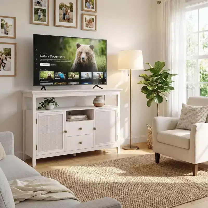 53 Modern MDF TV Stand with Storage, Sideboard Cabinet with 2 Doors and Drawers, Media Console Table for Living Room, Dining Room,Entryway