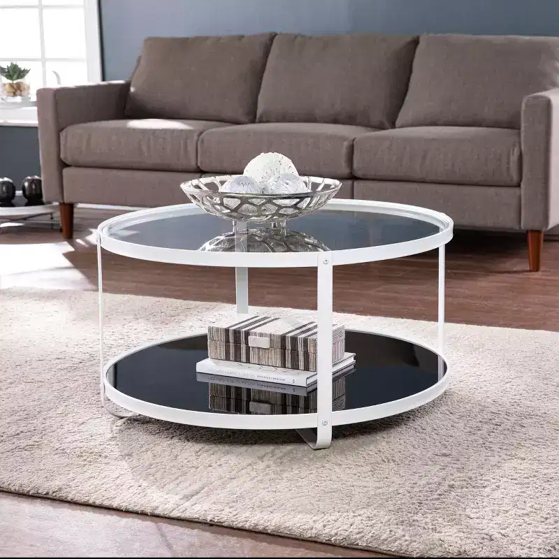 Vimmerly Glass-Top Cocktail Table - White - SEI