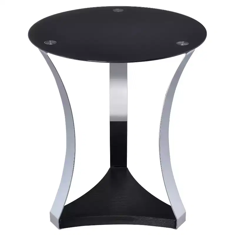 Round Black Chrome Glass End Table with Bottom Shelf