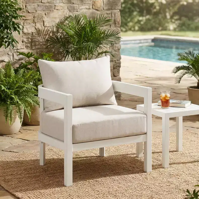 ModernLuxe Patio Accent Chair Outdoor Single Lounge Chair Ergonomic Armchair with Soft Waterproof Cushions & Rust-Proof Frame