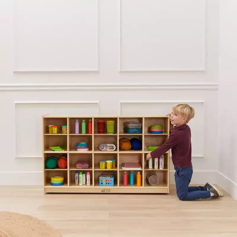 20-Cubby Mobile Tray Storage Cabinet 4x5 for Classroom or Playroom