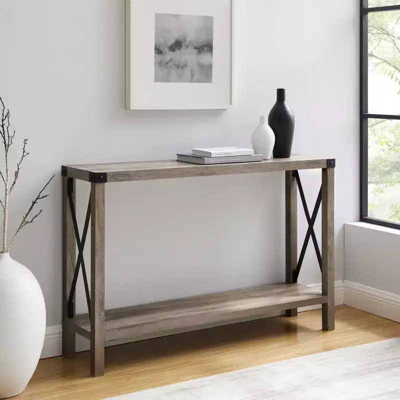 Modern Farmhouse Metal-X Entry Table with Lower Shelf