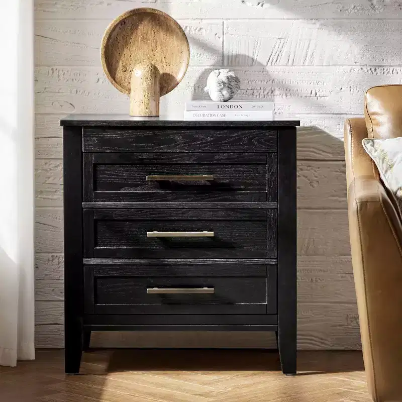 Yaran 3 Drawer Nightstand-BLACK