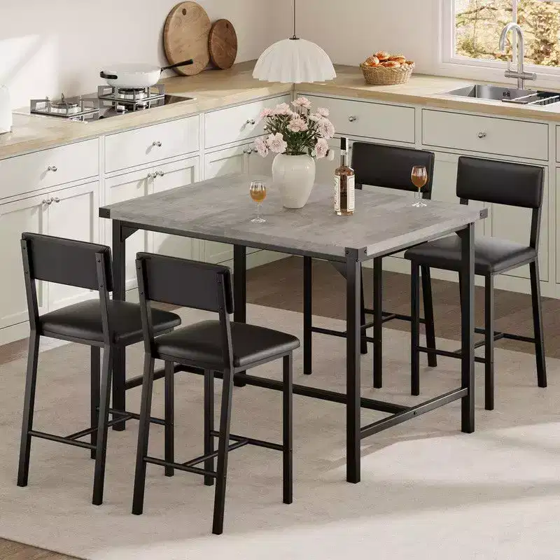 Upholstered Bar Stool with Backrest and Footrest for Dining Room