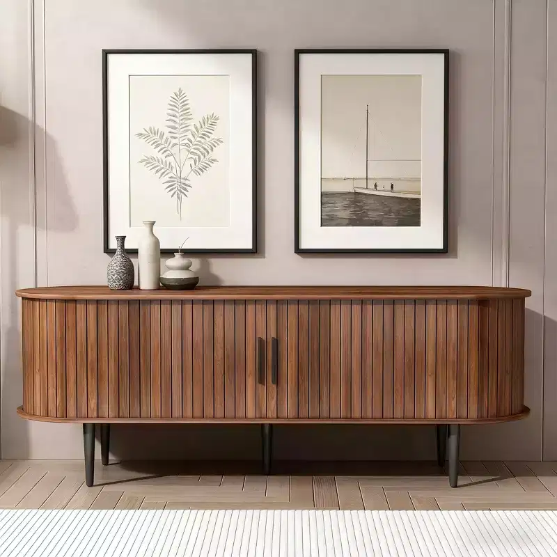 JVNOXK 55 Modern TV Console Table with Storage Compartment and Sliding Door - Walnut Gaming Entertainment Center for Living Room, Bedroom, Office