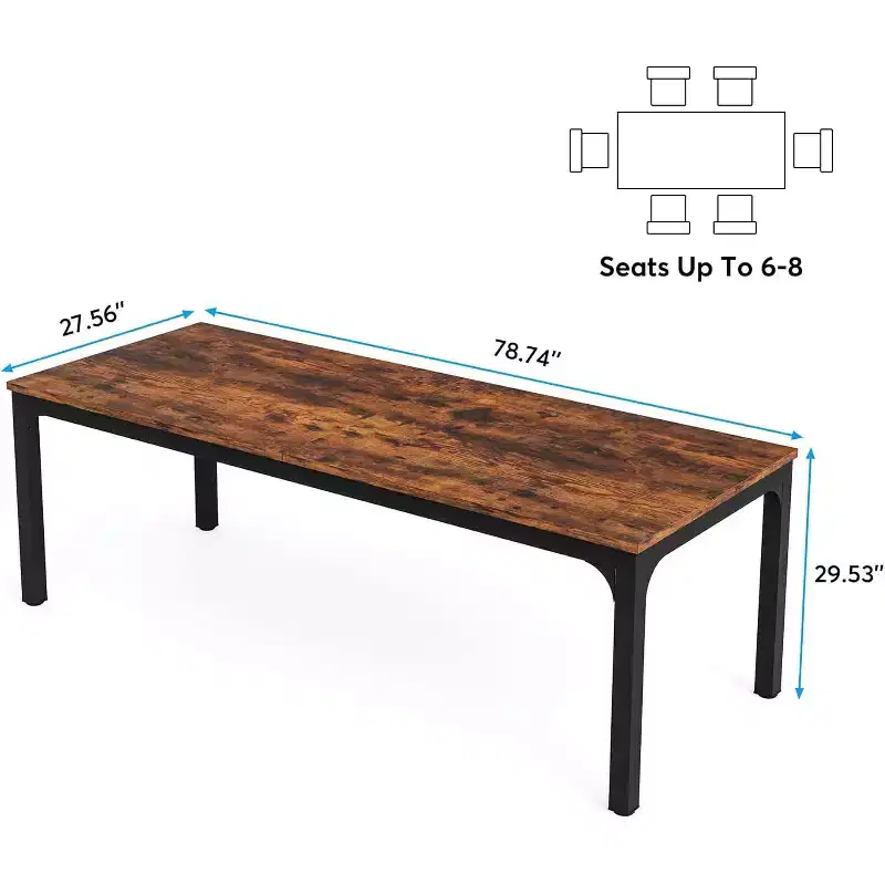 Lantine 78.7-Inch Long Dining Table for 6-8 People, Industrial Rectangle Wood Dinner Table with Heavy Duty Metal Legs, Rustic Brown, Only Table