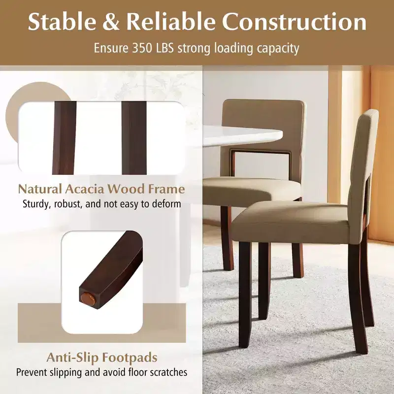 Costway Wooden Dining Chair Set of 2/4 with Acacia Wood Frame Padded Seat & Back Home Beige