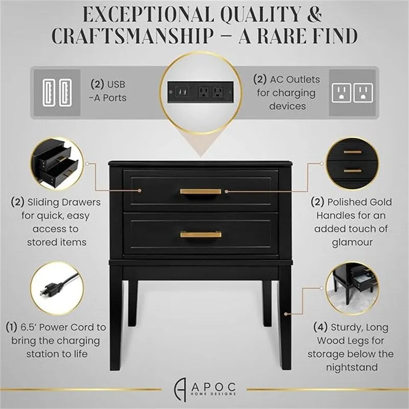 Nightstand with Drawers and Charging Station