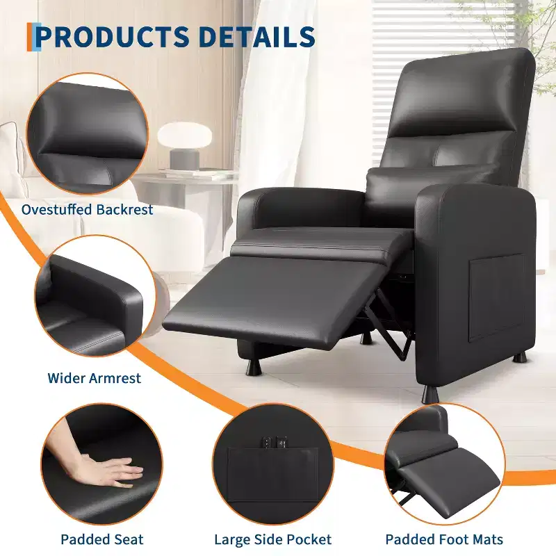 Power Recliner Chair with Heat & Massage, Adjustable Electric PU Leather Recliner, Tall Back, Padded Seat, Home Theater Sofa for Living Room