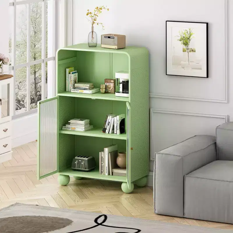Okak 45.2 Bathroom Storage Cabinet with Tempered Glass Door,Freestanding Storage Cabinet with 2 Doors & 1 Open Shelf for Kitchen & Bathroom