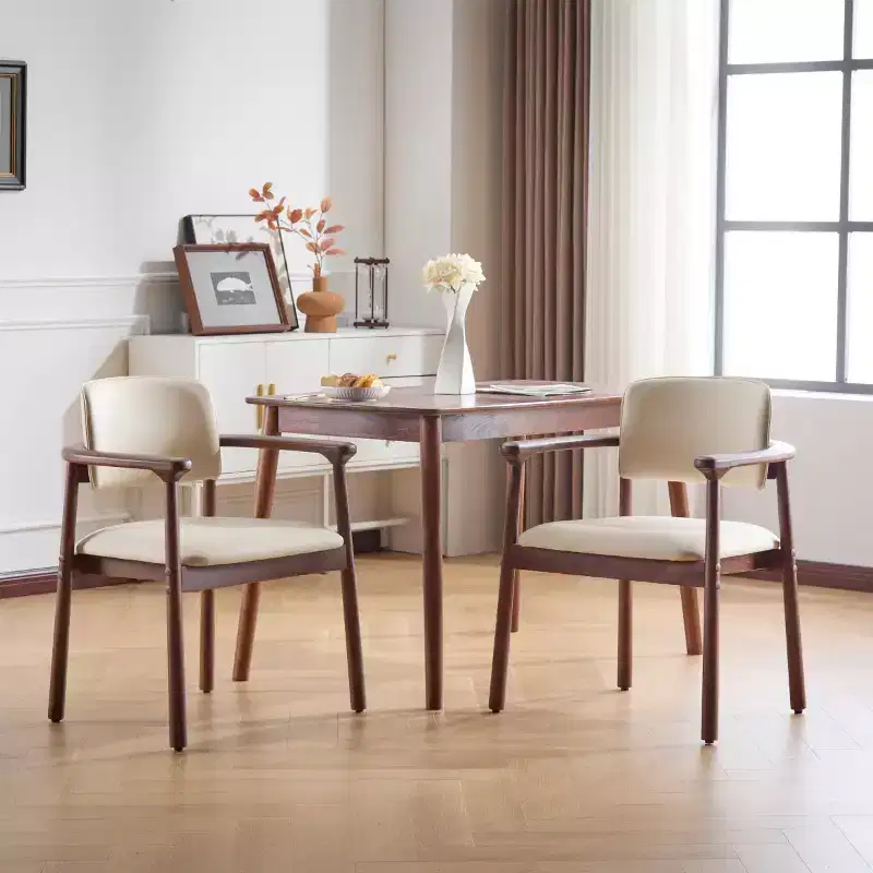 Set of 2 Retro PU Upholstered Dining Chairs with Solid Wood Frame, Accent Armchairs for Dining Room or Living Room