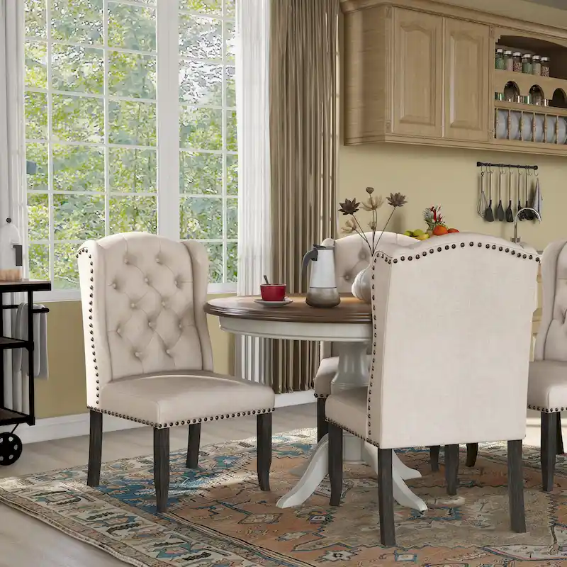 Tufted Linen Wingback Dining Chairs