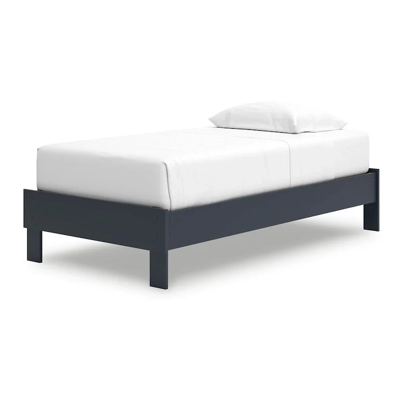 Twin Size Platform Bed – Shaker Style Navy Blue Wood Frame, No Box Spring