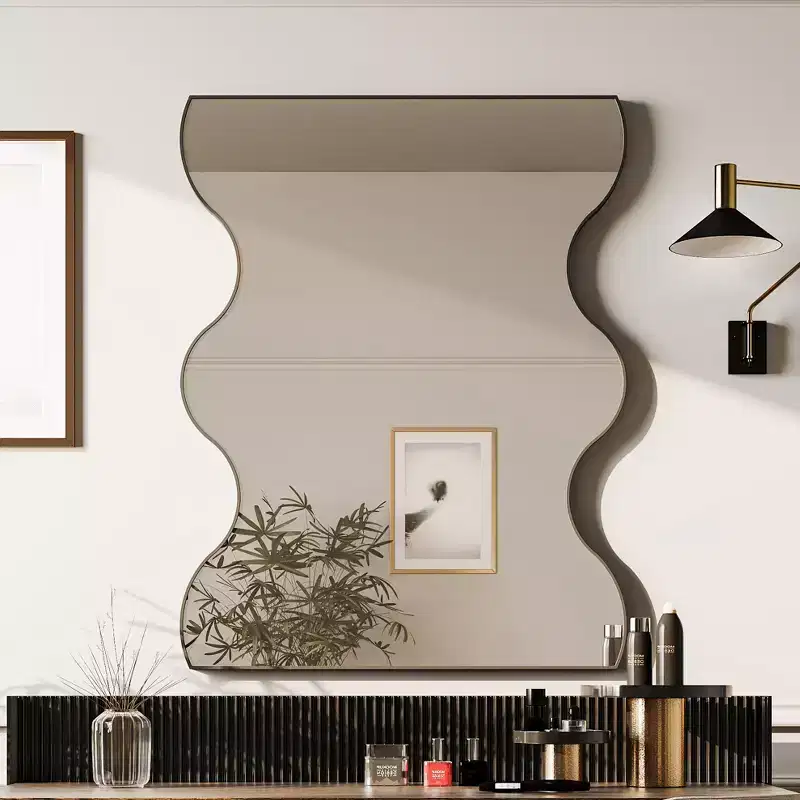 Okak 30X35IN Modern Wave Shape Bathroom Mirror, Wall Mirror with Metal Frame, Vanity Mirror for Bathroom, Living Room, Bedroom