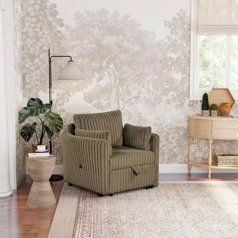 Convertible Lounge Chair with USB and 2 Pillows, Single Sofa Bed Pullout Sleeper Sofa