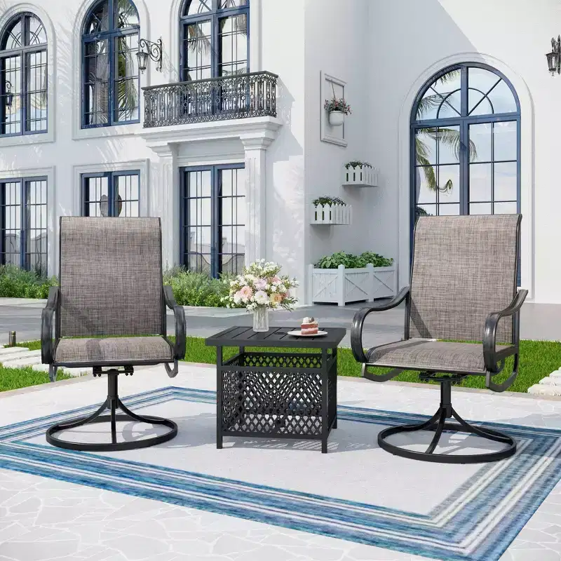 3pc Patio Dining Set with Small Square Table with Umbrella Hole - Captiva Designs: Weather-Resistant, Quick-Dry Comfort