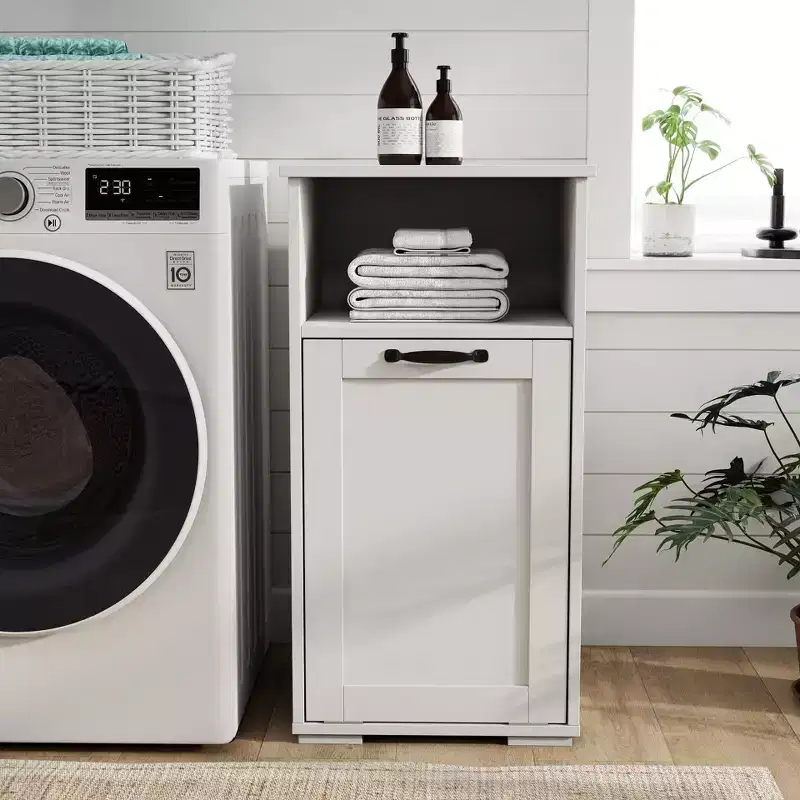 VIYET 29.5 Storage Cabinet, White Particle Board+MDF Storage Cabinet w/ 1 Removable Liner Bag & Open Shelf