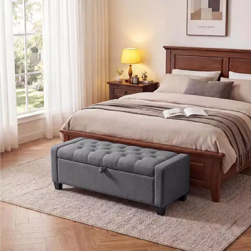 Storage Ottoman Bench 50.8 Inch with Safety Slow-Close Hinge, Tufted Upholstered Bench for Bedroom Entryway Living Room, 670 Lbs Weight Capacity