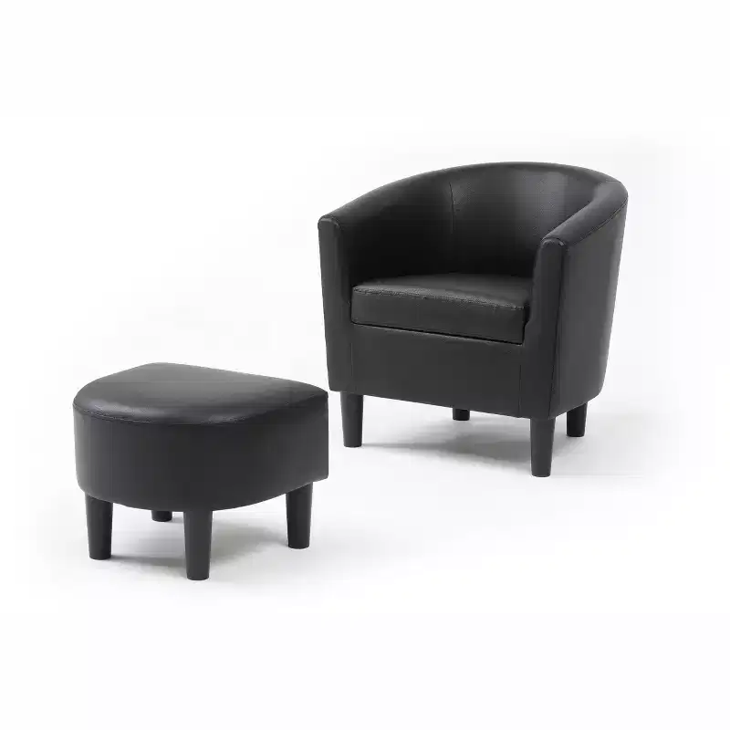 Passion Furniture Salem Faux Leather Accent Chair with Ottoman