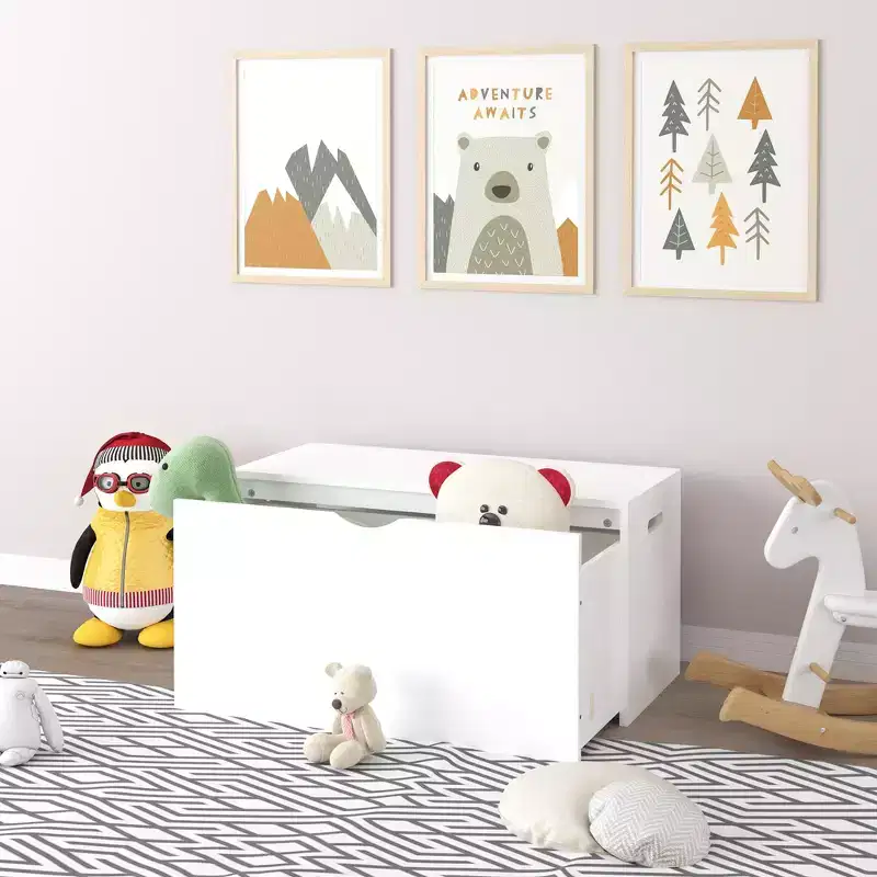 JVNOXK Kids Toy Storage Organizer with Rolling Drawer, Wooden Toy Chest with Wheels, Large Pull-Out Bin for Nursery Playroom Bedroom