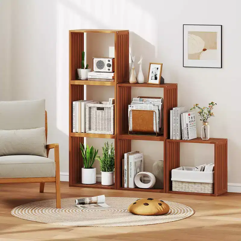 Teak Stackable 3-Cube Storage Organizer, 1/2 PCS