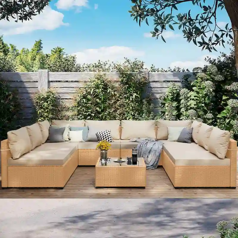 UPHA 9-Piece Outdoor Wicker Furniture Sectional Seating Set with Cushions