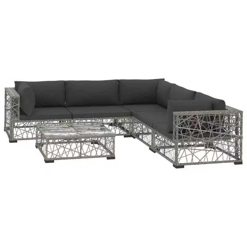 vidaXL Patio Lounge Set Set of 6 Grey PE Rattan Adjustable Armrests