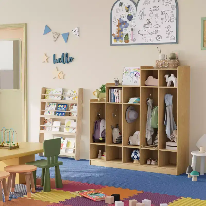 5-Section Wooden Kids Coat Locker - 9 Storage Cubbies, 10 Hooks - Organizer for Daycare, Kindergarten, Home, Nursery, School