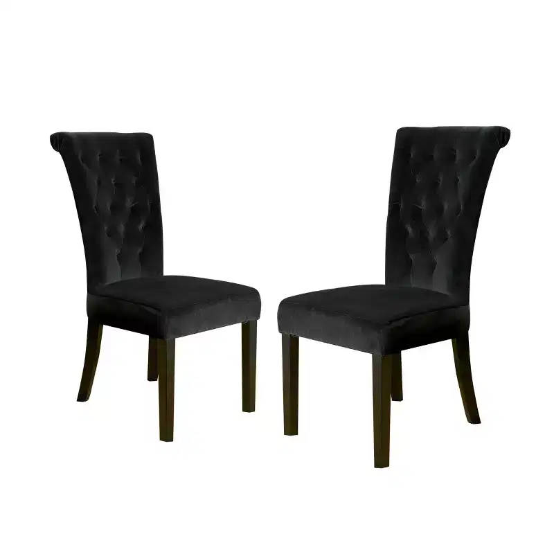 Contemporary Tufted Roll Top Dining Chairs with Tapered Leg (Set of 2)