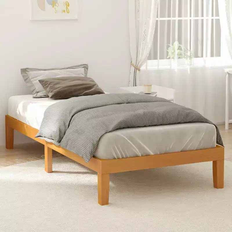 No-Spring Wooden Bed Frame with Sturdy Slats, Minimalist Design & Easy Installation