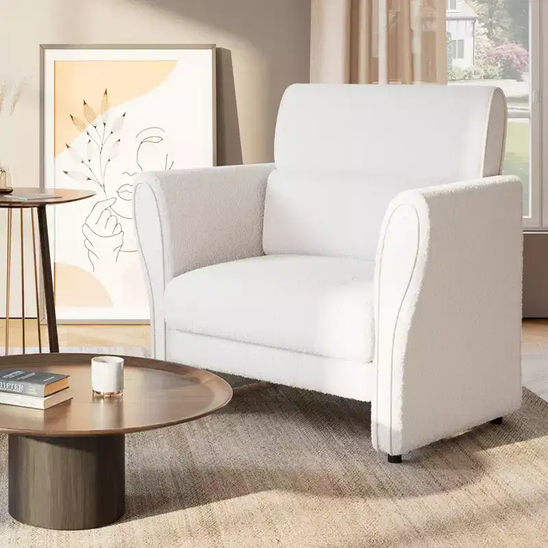 Loveseat Sofa for Living Room, Modern Boucle Upholstered Couch with Lumbar Pillow, Deep Seat Loveseat