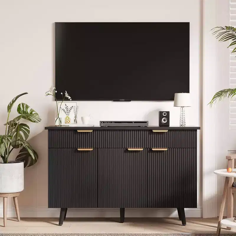 47 Modern Fluted Buffet Cabinet, Sideboard Console Table with 3 Doors 2 Drawers & Adjustable Shelves, Accent Credenza for Dining Living Room