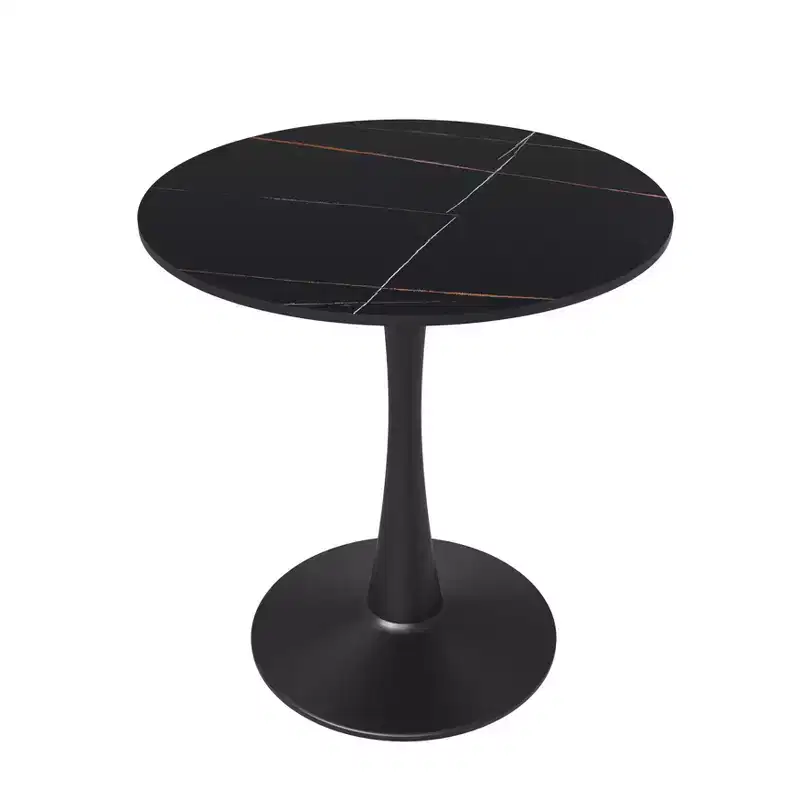 Bristol 24 Round Dining Table Sintered Stone Top Accent Cafe Table & Sturdy Steel Black Pedestal Base for Kitchen and Small Spaces