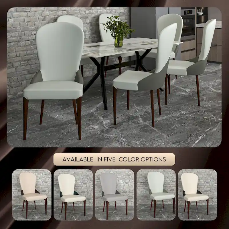 Leather Upholstered Solid Wood Dining Chair with Two-Tone Design