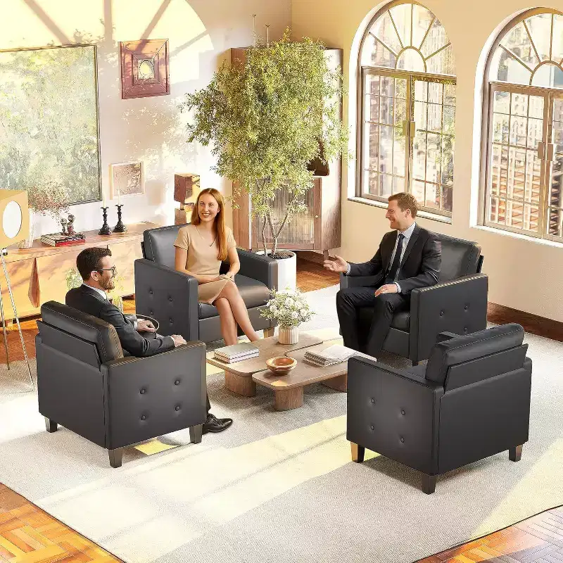 TYBOATLE Black Accent Chair, Modern Faux Leather Reading Chair with Tufted Seat for Living Room Bedroom Reading Waiting Room