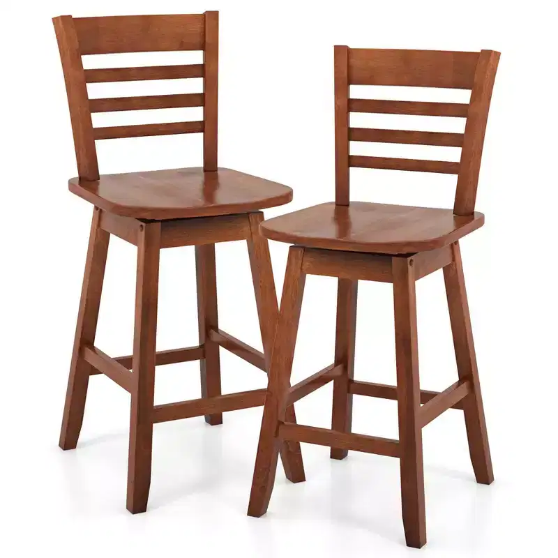 Costway 2 PCS 24.5 Counter Height Bar Chairs Swivel Bar Stools with Hollow Backrest Brown/White