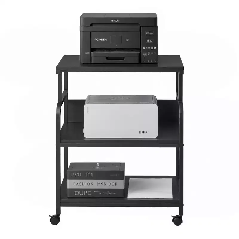 VECELO Printer Stand, 3-Tier Rolling Cart with 5-Level Adjustable Shelves & Lockable Wheels, Black