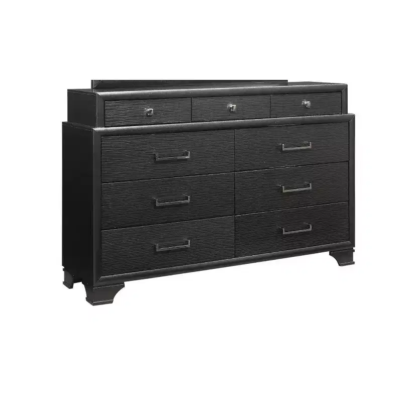 Jordyn Gray Wood Horizontal Dresser — 9 Drawers, Bar Handles, Textured Fronts