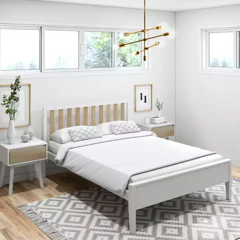 Plank+Beam Scandinavian Full Size Bed Frame with Headboard, Solid Wood Platform Bed for Adults