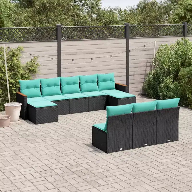 vidaXL Patio Sofa Set Black and Blue