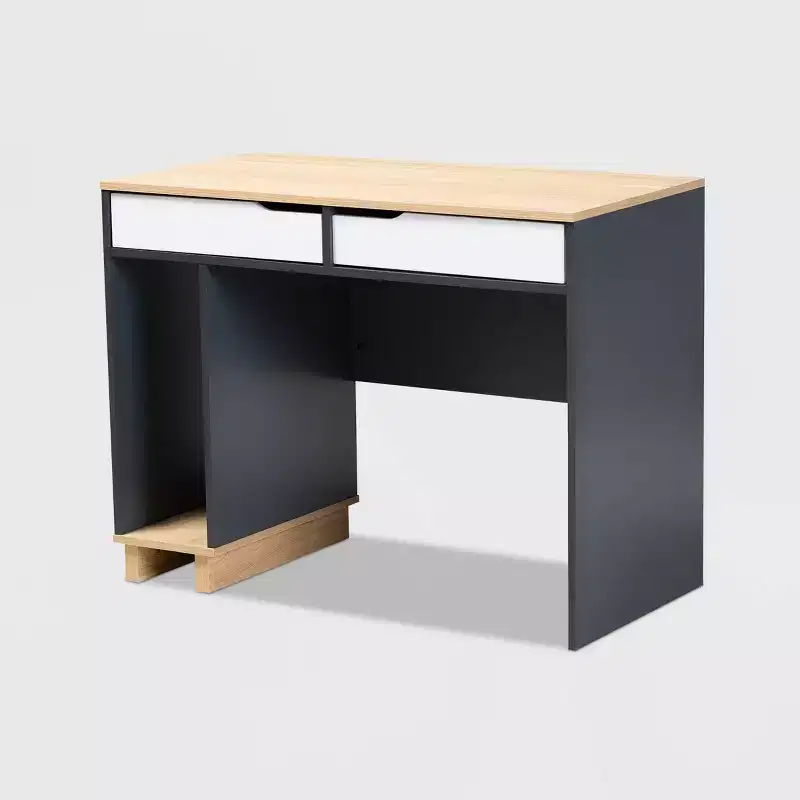 Reed 2 Drawer Wood Computer Desk - Gray/White - Baxton Studio: Contemporary Style, CPU Storage, Home Office Furniture