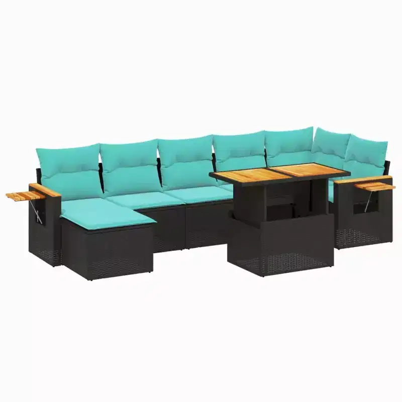 vidaXL Patio Sofa Set with Cushions Poly Rattan Acacia