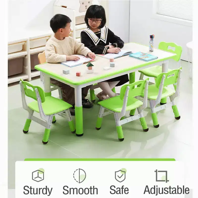 7-Piece Kids Table and Chairs, Height Adjustable Toddler Table and Chair Set for Ages 2-10 with Graffiti Desktop, Non-Slip Legs for Classroom/Daycare